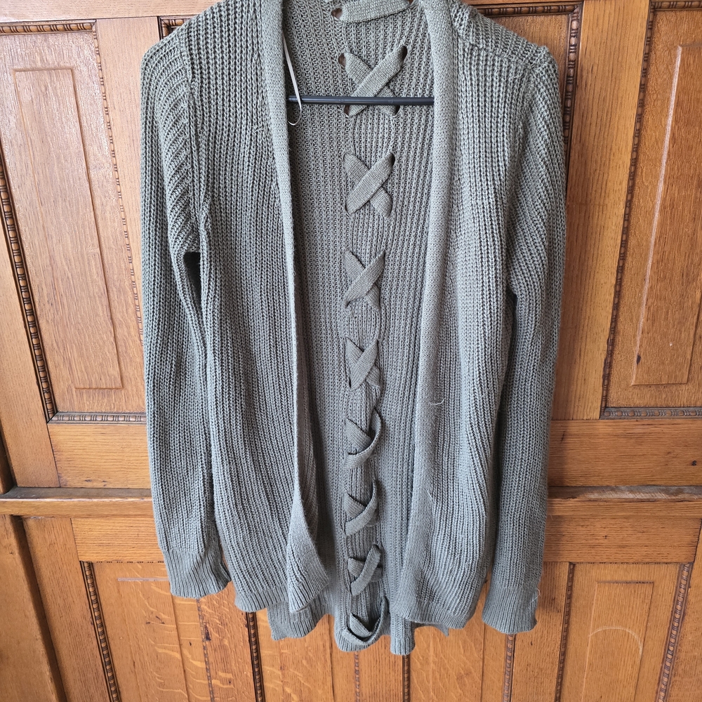 Elegant Olive Cardigan with Lace-Up Detail